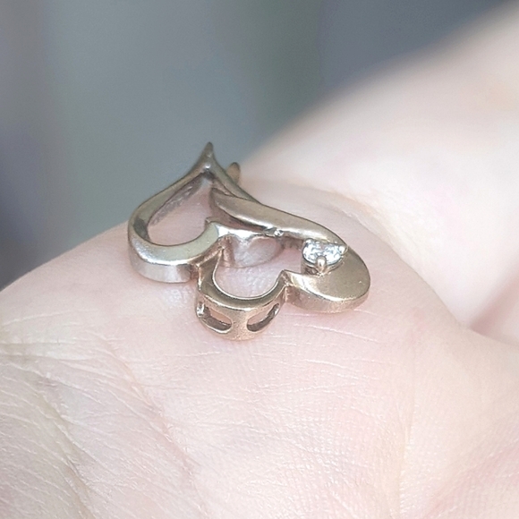 10K solid rose and white gold diamond double heart pendant - Picture 6 of 10